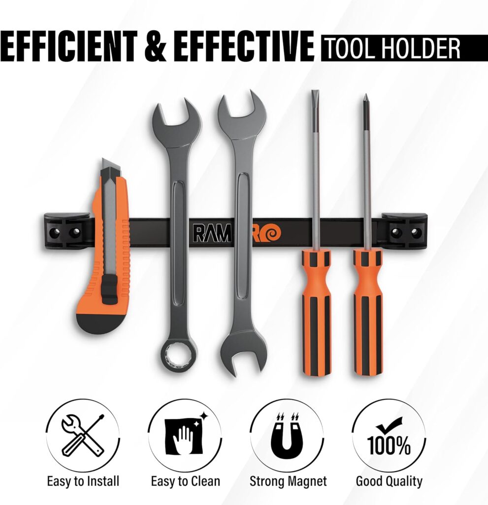 12 Magnetic Tool Holder Strip - A Tool Magnet Bar for Garage Organization, Shop Organization, and Workbench Accessories - Best Gift for Men - Easy To Install in Workshop - Mounting Screws Included.