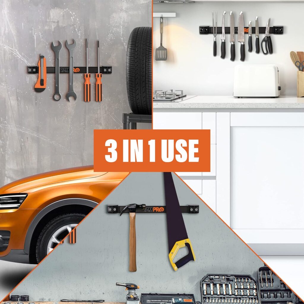 12 Magnetic Tool Holder Strip - A Tool Magnet Bar for Garage Organization, Shop Organization, and Workbench Accessories - Best Gift for Men - Easy To Install in Workshop - Mounting Screws Included.