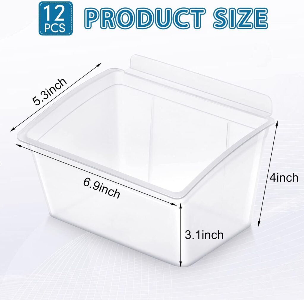 12 Pcs Storage Bin Clear Plastic Slatwall Bins for Slatwall Organizer Slatwall Containers Garage Accessories for Organizing Hardware Craft Storage Tool Organizer Garage Storage Craft Room Tool Shed