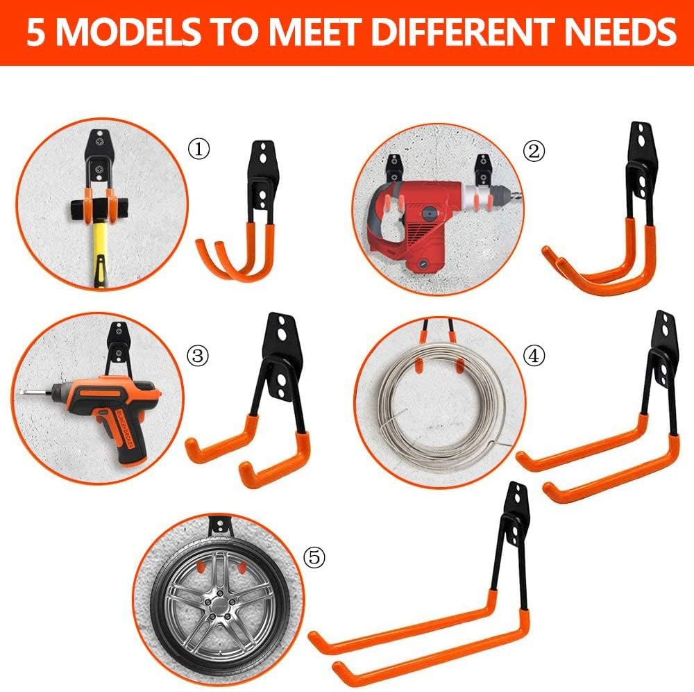16PCS Garage Hooks Heavy Duty, Steel Storage Utility Hook, Organization Tool Shelf Have Anti Slip Coating for Organizing Power or Garden Tools, Bike, Cable Organization, More Equipment