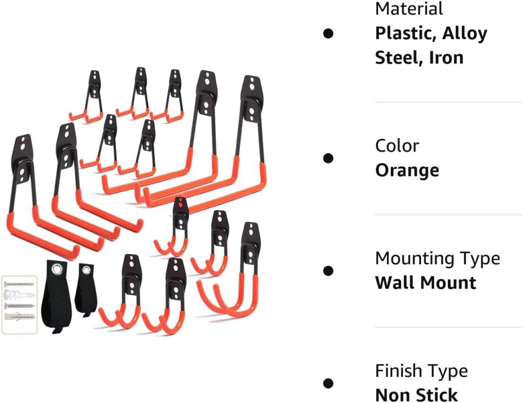 16PCS Garage Hooks Heavy Duty, Steel Storage Utility Hook, Organization Tool Shelf Have Anti Slip Coating for Organizing Power or Garden Tools, Bike, Cable Organization, More Equipment