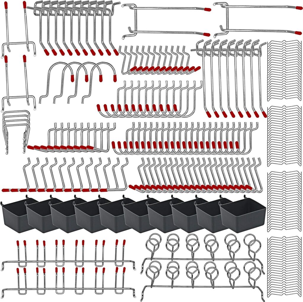 228PKS Pegboard Hooks Assortment with Metal Hooks Sets, Pegboard Bins, Peg Locks for Organizing Storage System Tools Accessories