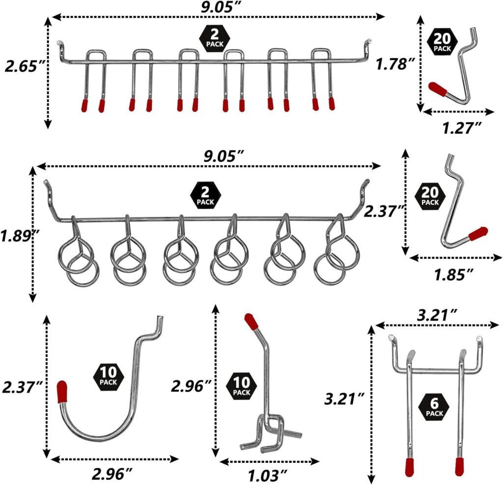 228PKS Pegboard Hooks Assortment with Metal Hooks Sets, Pegboard Bins, Peg Locks for Organizing Storage System Tools Accessories