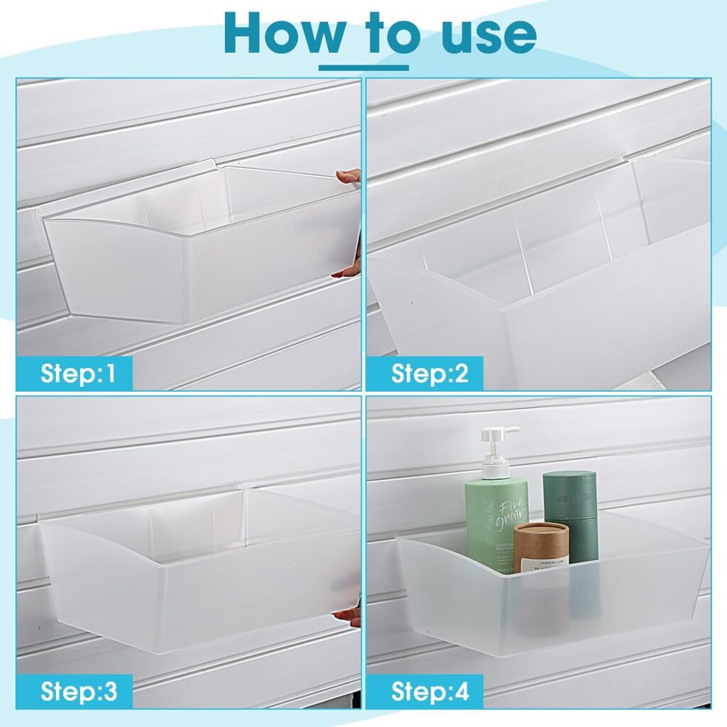 8 Pcs Plastic Slatwall Bins Set, Plastic Slatwall Shelves and Slatwall Storage Bins for Slatwall Organizer Slatwall Containers Garage Accessories for Organizer Garage Storage Room Tool Shed