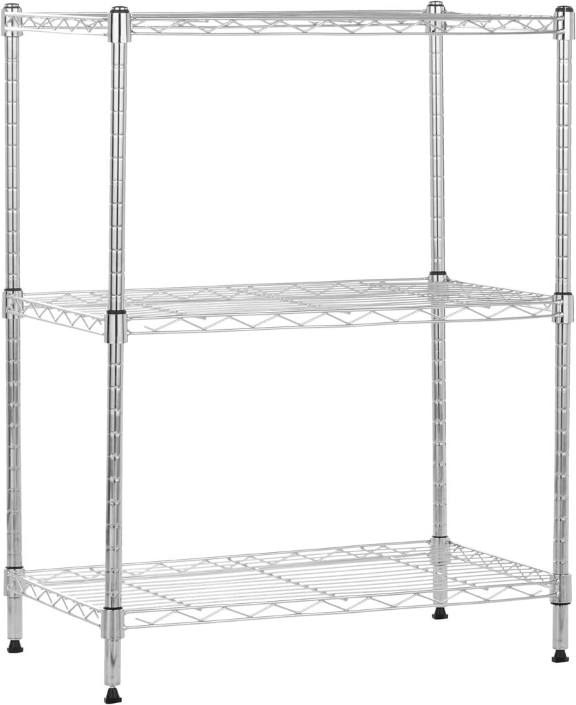 Amazon Basics 3-Shelf Narrow Adjustable, Heavy Duty Storage Shelving Unit (250 lbs loading capacity per shelf), Steel Organizer Wire Rack, Chrome, 23.2 L x 13.4 W x 30 H