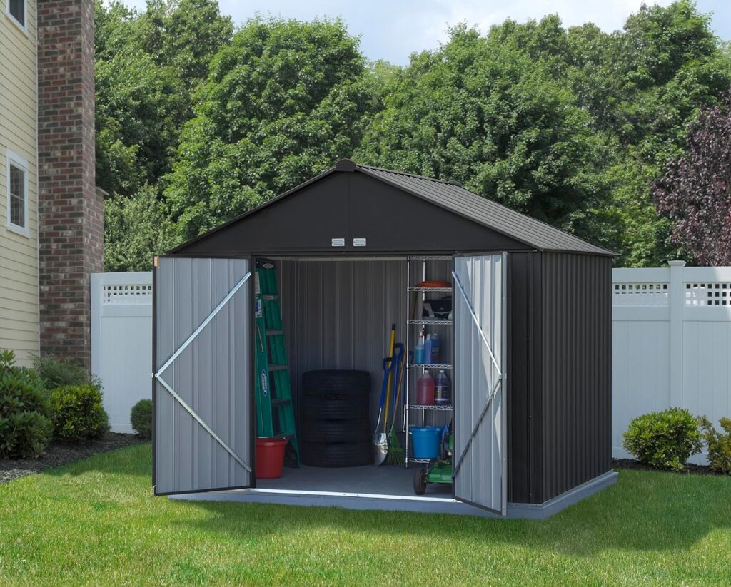 Arrow 10 x 8 EZEE Shed Charcoal with Cream Trim Extra High Gable Steel Storage Shed