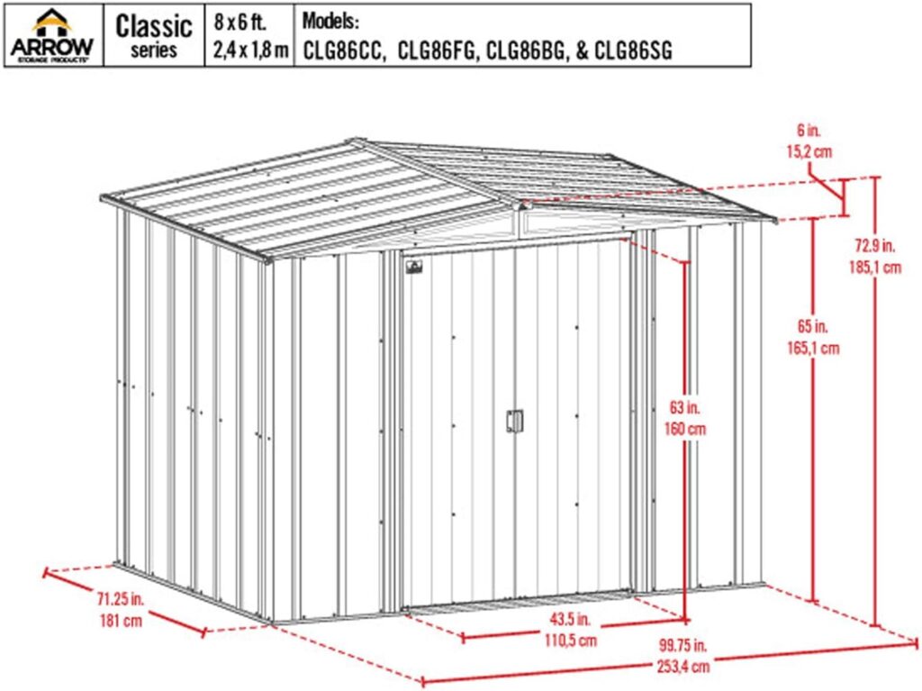 Arrow Classic Steel Storage Shed, 8x6, Sage Green