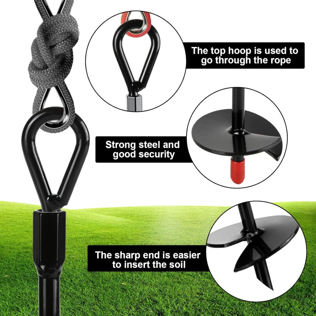 DIRBUY Ground Anchors 15 Inch, Earth Anchors 4 Pack, 3 Inch Diameter Auger Anchors for Sheds, Tents, Canopies, Swing Sets, Trampoline, Black