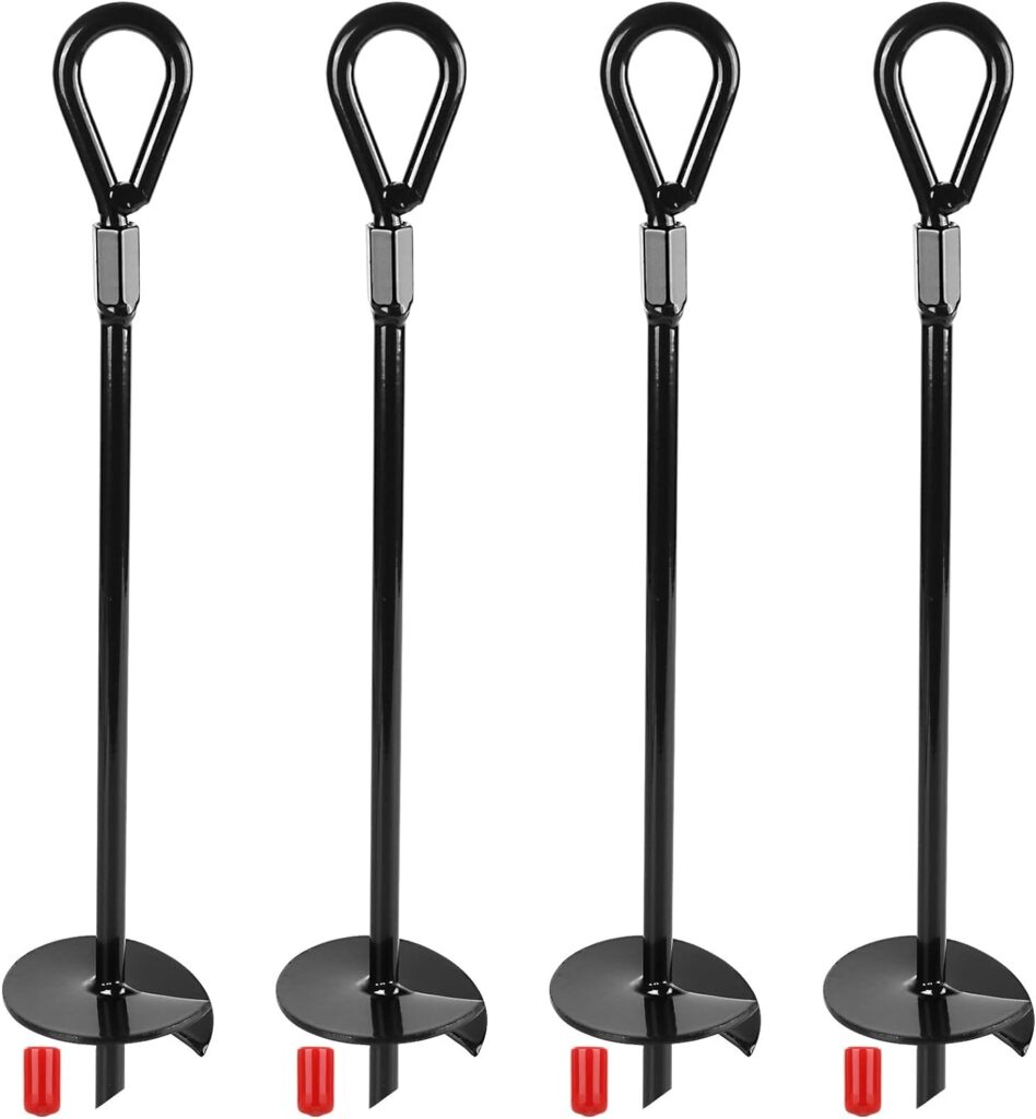 DIRBUY Ground Anchors 15 Inch, Earth Anchors 4 Pack, 3 Inch Diameter Auger Anchors for Sheds, Tents, Canopies, Swing Sets, Trampoline, Black