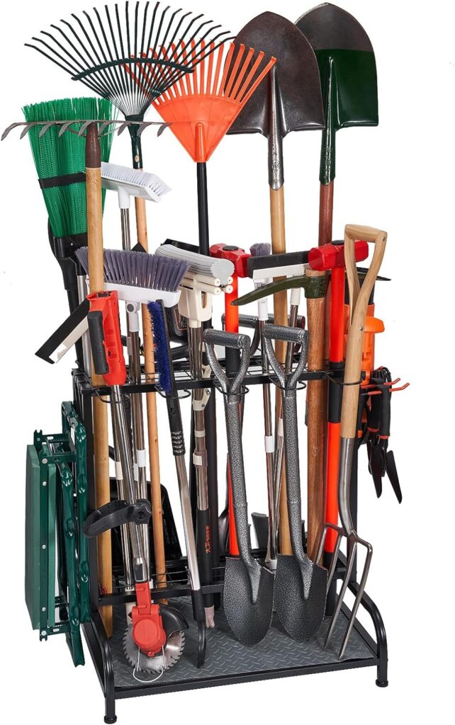 Garden Tool Organizer for Garage, Garden Tool Rack, Yard Tool Storage, Tool Organizers and Storage, Garden Tool Stand up to 55 Long-Handled Tools, for Garage, Shed, Outdoor, Black