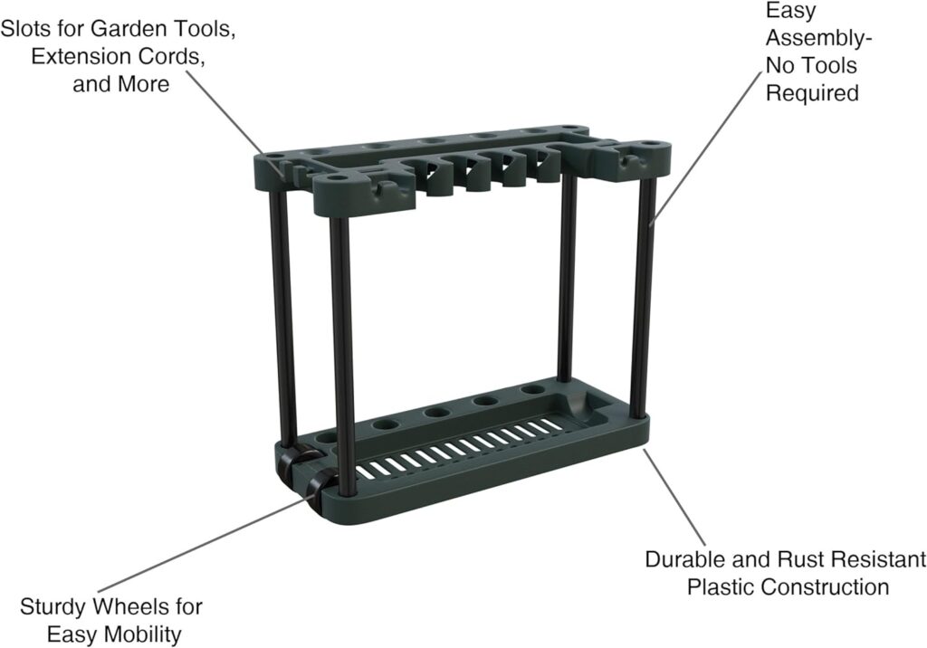 Gardening Tools Organizer - Rolling Utility Cart with Wheels Holds 40 Yard Tools - Garage Organization and Storage Home Essentials by Stalwart