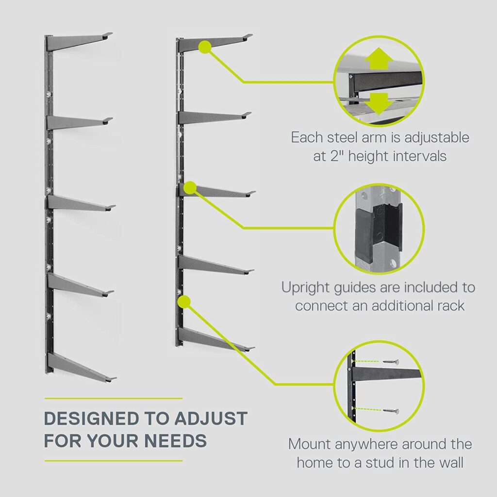 Heavy Duty Wood and Lumber Storage Rack, Holds Up to 480 lbs - Easy to Install Mounted Rack with Steel Construction for Indoor  Outdoor Storage Solution for Garage, Basement  Pantry by Delta Cycle