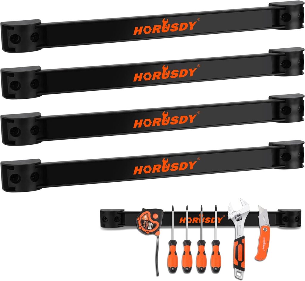 HORUSDY 12 Magnetic Tool Holder Strip, 4-Pack Tool Magnet Bar for Garage Organization, Shop Organization, Mounting Screws Included.