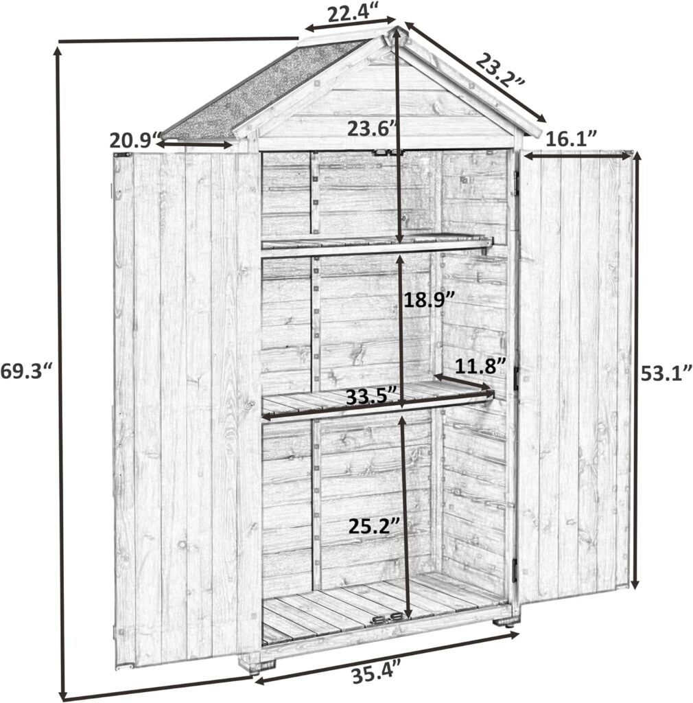 Jaxenor Outdoor Storage Cabinet,Garden Wood Tool Shed,Wood Lean-to Storage Shed Tool Organizer with Waterproof Asphalt Roof, Lockable Doors, 3-Tier Shelves for Backyard,5.8ft x 3ft,Gray