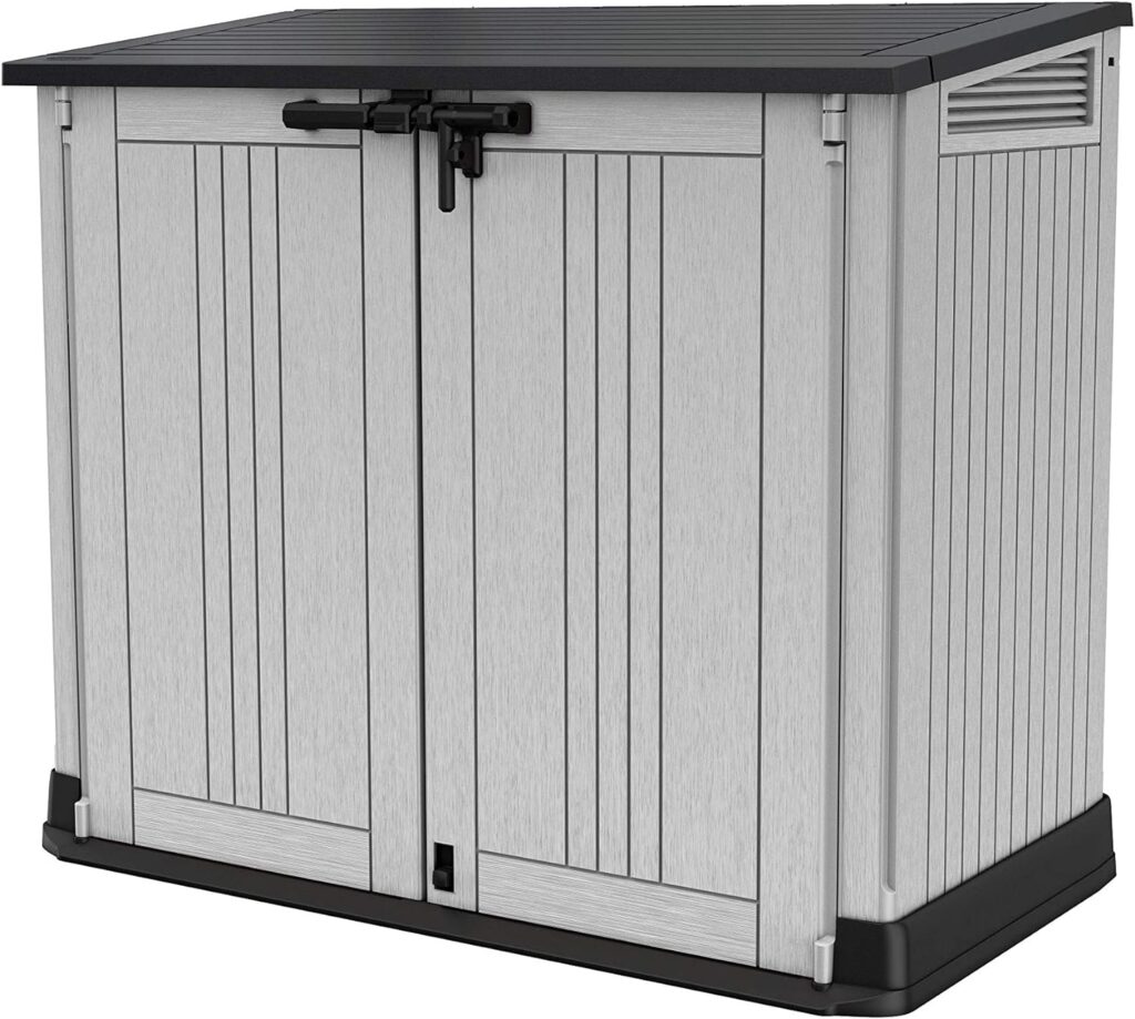 Keter Store It Out Nova Outdoor Garden Furniture Storage Shed Light Grey with Dark Grey Lid | Fade Free | All Weather Resistant | Safe and Secure | Zero Maintenance | 5 Year Warranty