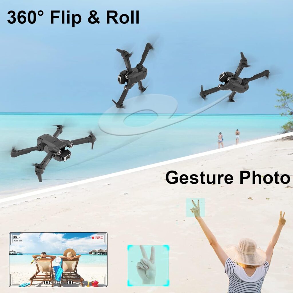 MOCVOO Drone with Dual Camera for Adults Kids, 1080P HD FPV Camera Drones with Carrying Case, Foldable RC Quadcopter Toy Gift for Boys Girls, 2 Batteries,120° RC Adjustable Lens,Gravity Control,3 Speeds