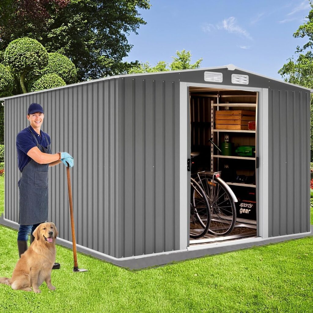 Morhome Sheds  Outdoor Storage,6 x 8 FT Outdoor Storage Shed, Metal Garden Tool Shed, Outside Sheds  Outdoor Storage Galvanized Steel with Lockable Door for Backyard