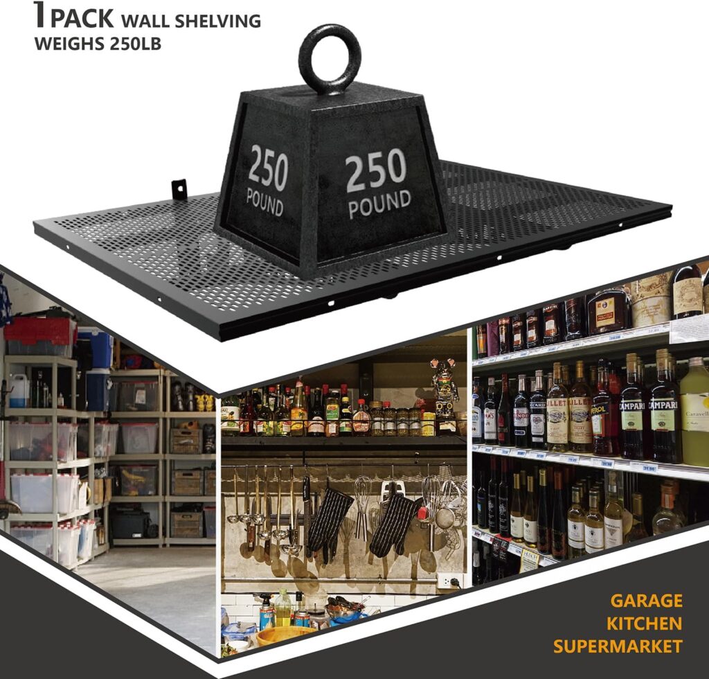 PAOKE New Type Garage Wall Shelving, Sturdy Heavy Duty Floating Shelves, 2 Pack Weighs up to 500 lbs, Great Option for Saving Space in Your Garage (2x3ft Black)