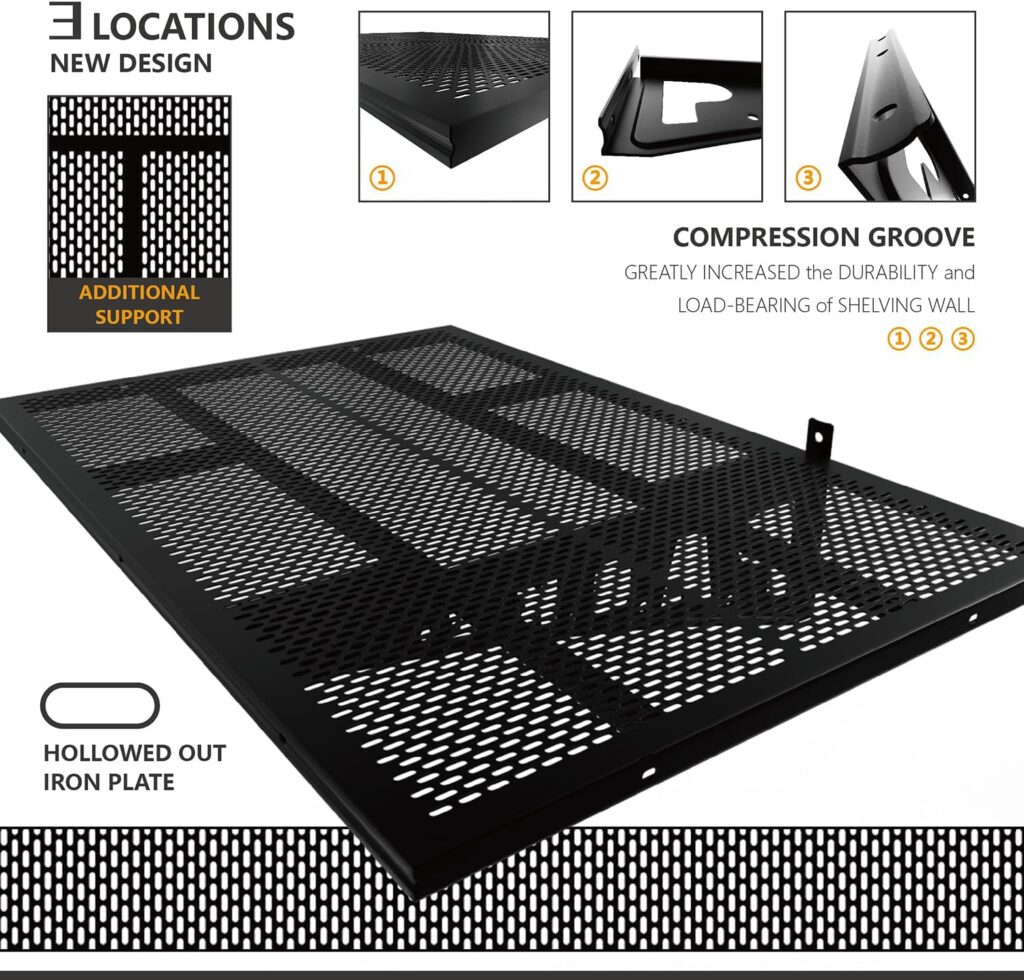 PAOKE New Type Garage Wall Shelving, Sturdy Heavy Duty Floating Shelves, 2 Pack Weighs up to 500 lbs, Great Option for Saving Space in Your Garage (2x3ft Black)