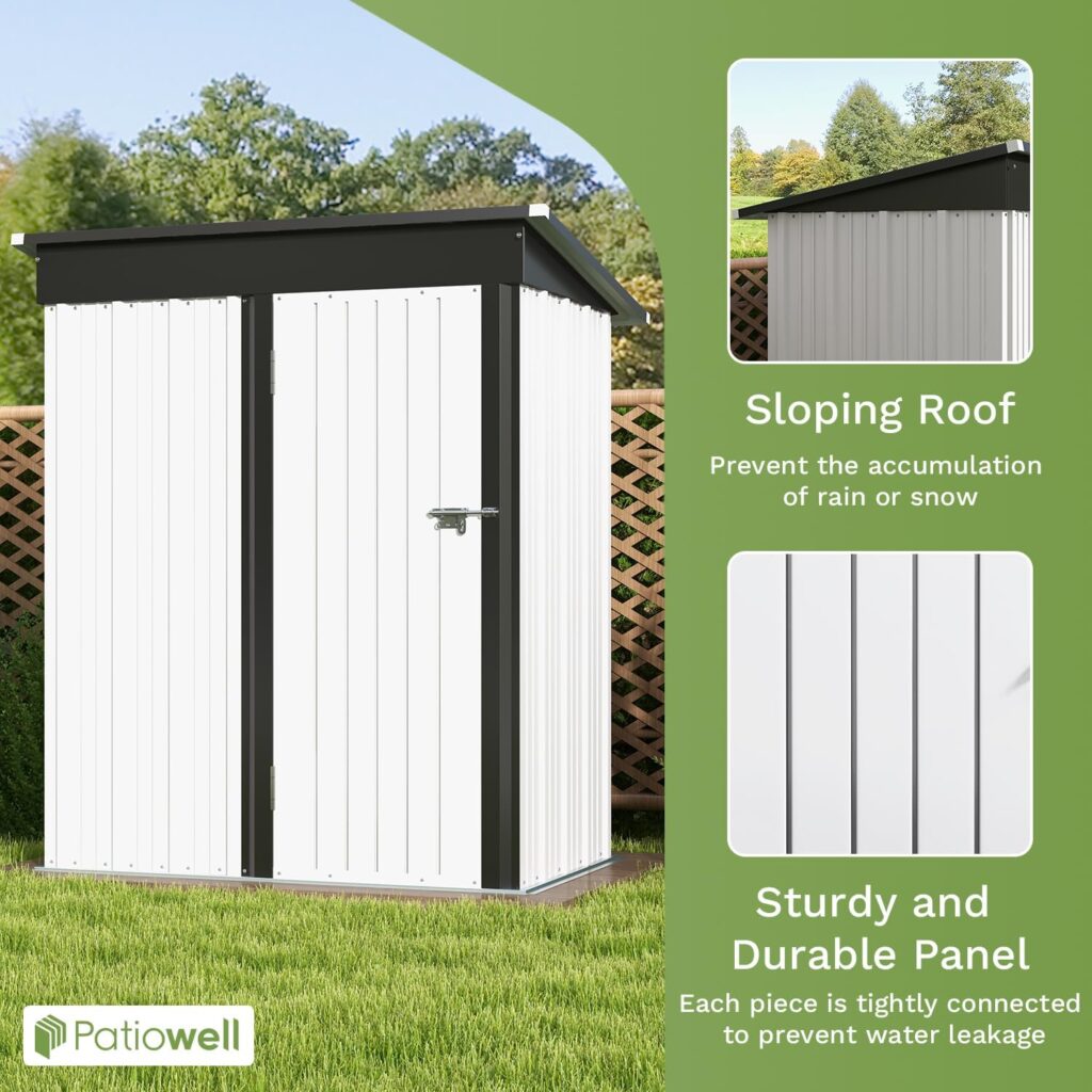 Patiowell Outdoor Storage Shed 8x6 FT, Garden Tool Storage Shed with Sloping Roof and Double Lockable Door, Outdoor Shed for Backyard Garden Patio Lawn, Brown