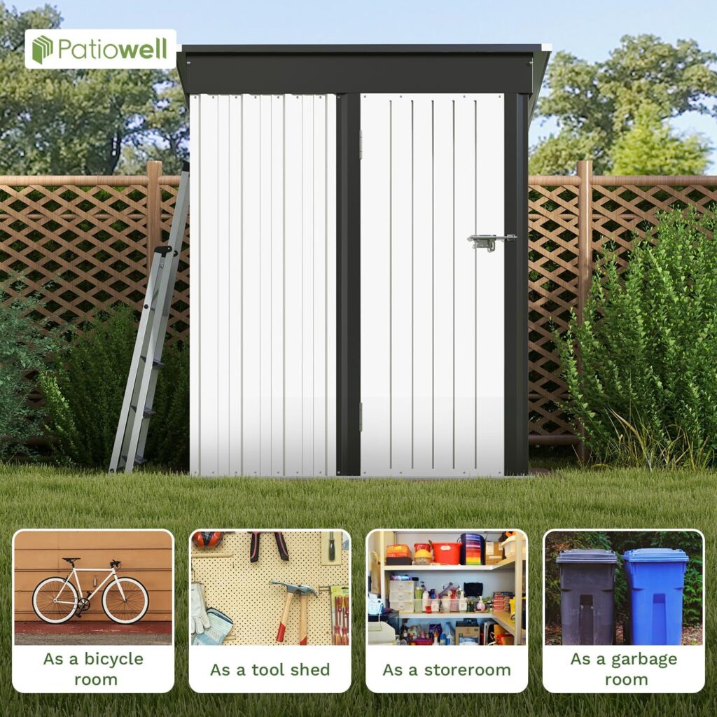 Patiowell Outdoor Storage Shed 8x6 FT, Garden Tool Storage Shed with Sloping Roof and Double Lockable Door, Outdoor Shed for Backyard Garden Patio Lawn, Brown