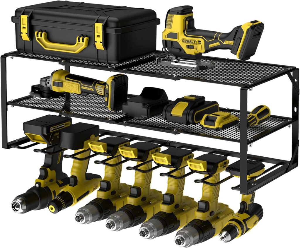 Power Tool Organizer, Extra Large Drill Holder Wall Mount Storage Rack for Power Tool Drill, Heavy Duty Tool Organizers and Storage Garage Utility Shelf