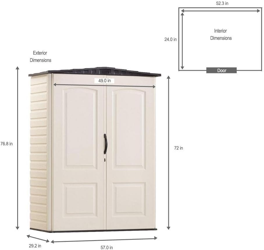 Rubbermaid Resin Weather Resistant Outdoor Storage Shed, 5 x 2 ft., Sandalwood/Onyx Roof, for Garden/Backyard/Home/Pool