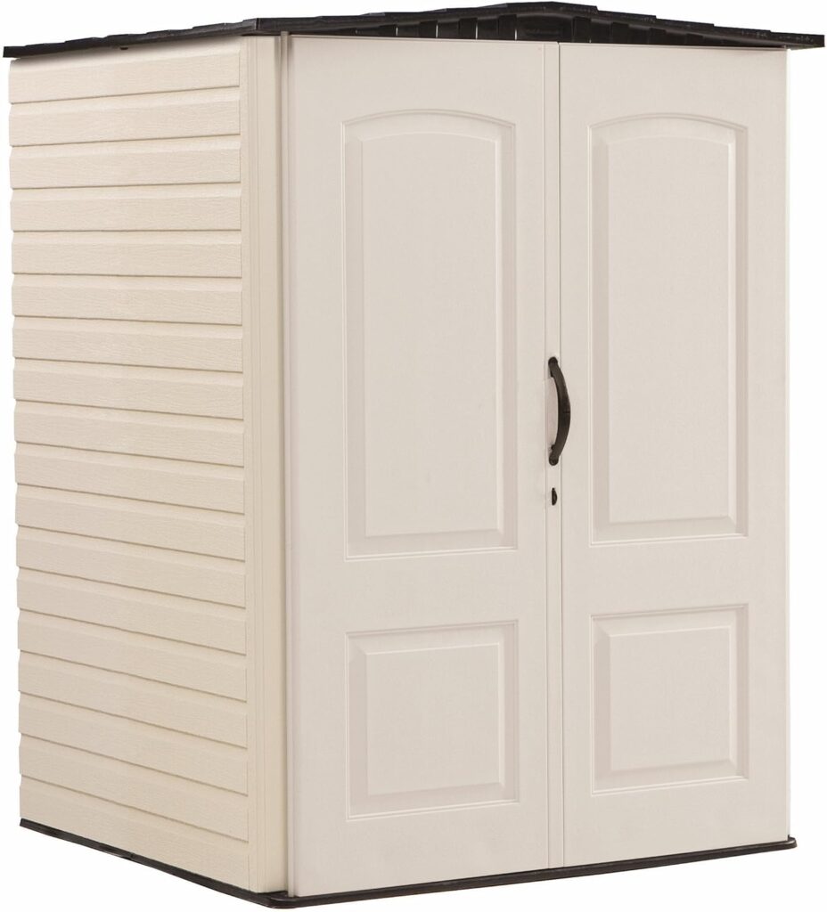 Rubbermaid Resin Weather Resistant Outdoor Storage Shed, 5 x 2 ft., Sandalwood/Onyx Roof, for Garden/Backyard/Home/Pool