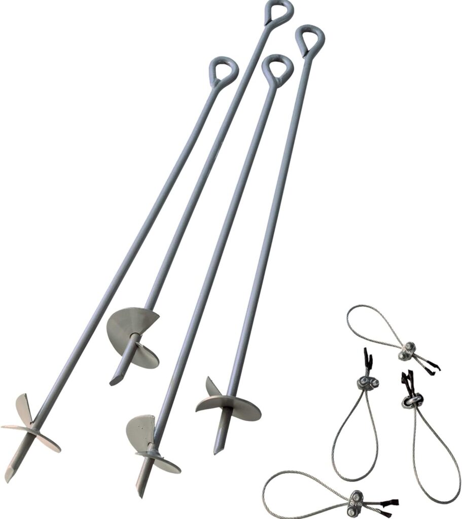 ShelterLogic 6 x 6 Shed-in-a-Box All Season Steel Metal Frame Peak Roof Outdoor Storage Shed, Grey  ShelterLogic ShelterAuger 4-Piece 30-Inch Reusable Heavy Duty Steel Earth Auger Anchor Kit