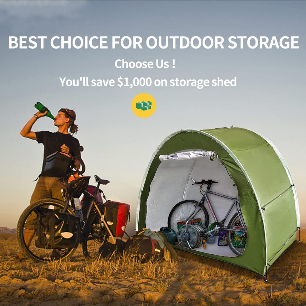 Silver Painted Bike Storage Tent Shed, 79 Outdoor Portable Cover for Bike, Lawn Mower  Garden Tools Bike Shelter, Waterproof Multifunctional Storage Tent Green