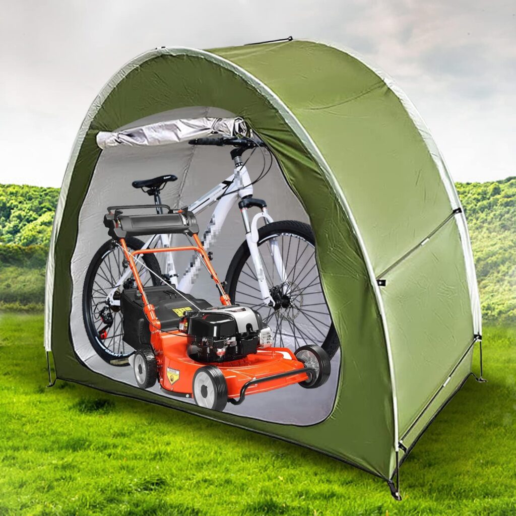 Silver Painted Bike Storage Tent Shed, 79 Outdoor Portable Cover for Bike, Lawn Mower  Garden Tools Bike Shelter, Waterproof Multifunctional Storage Tent Green