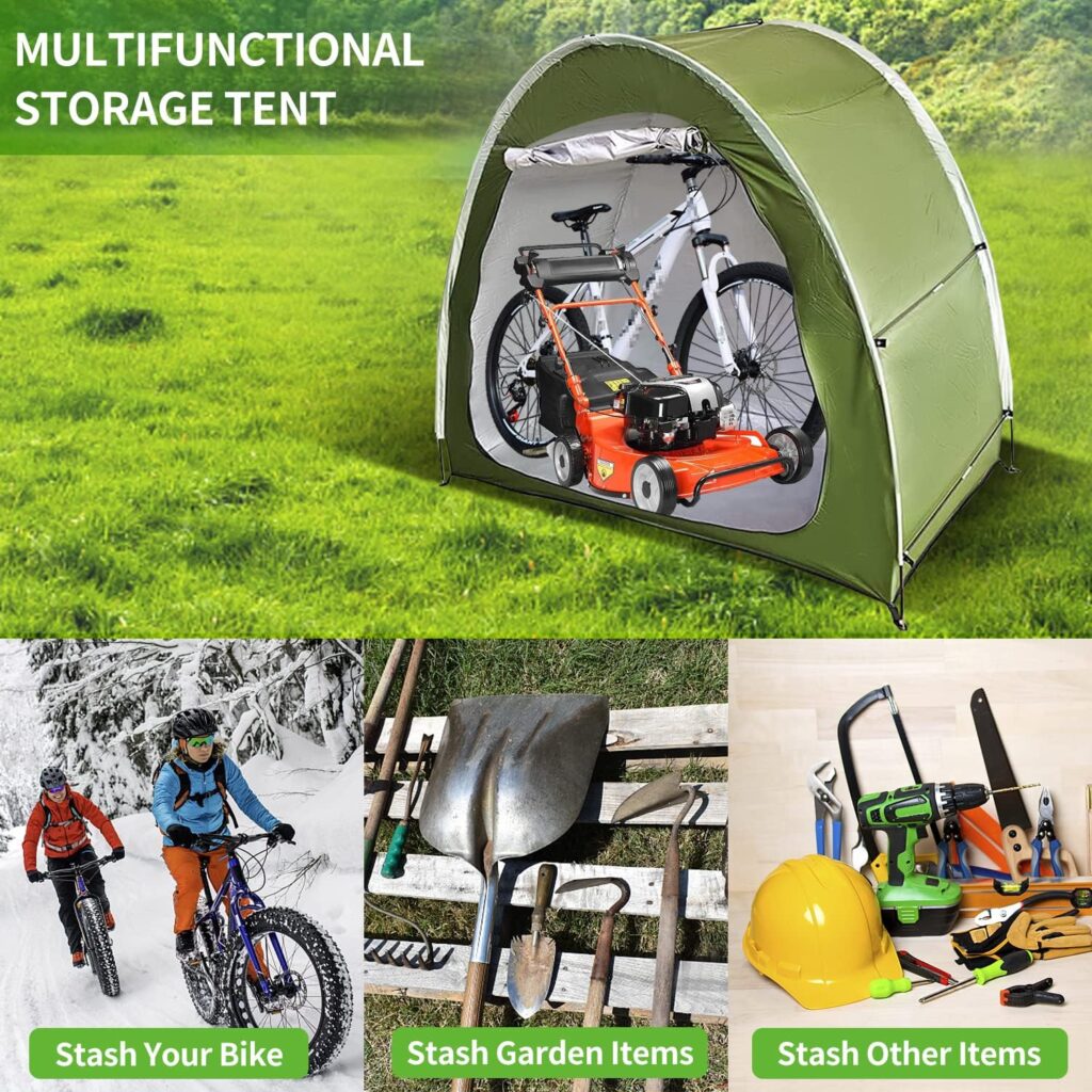 Silver Painted Bike Storage Tent Shed, 79 Outdoor Portable Cover for Bike, Lawn Mower  Garden Tools Bike Shelter, Waterproof Multifunctional Storage Tent Green