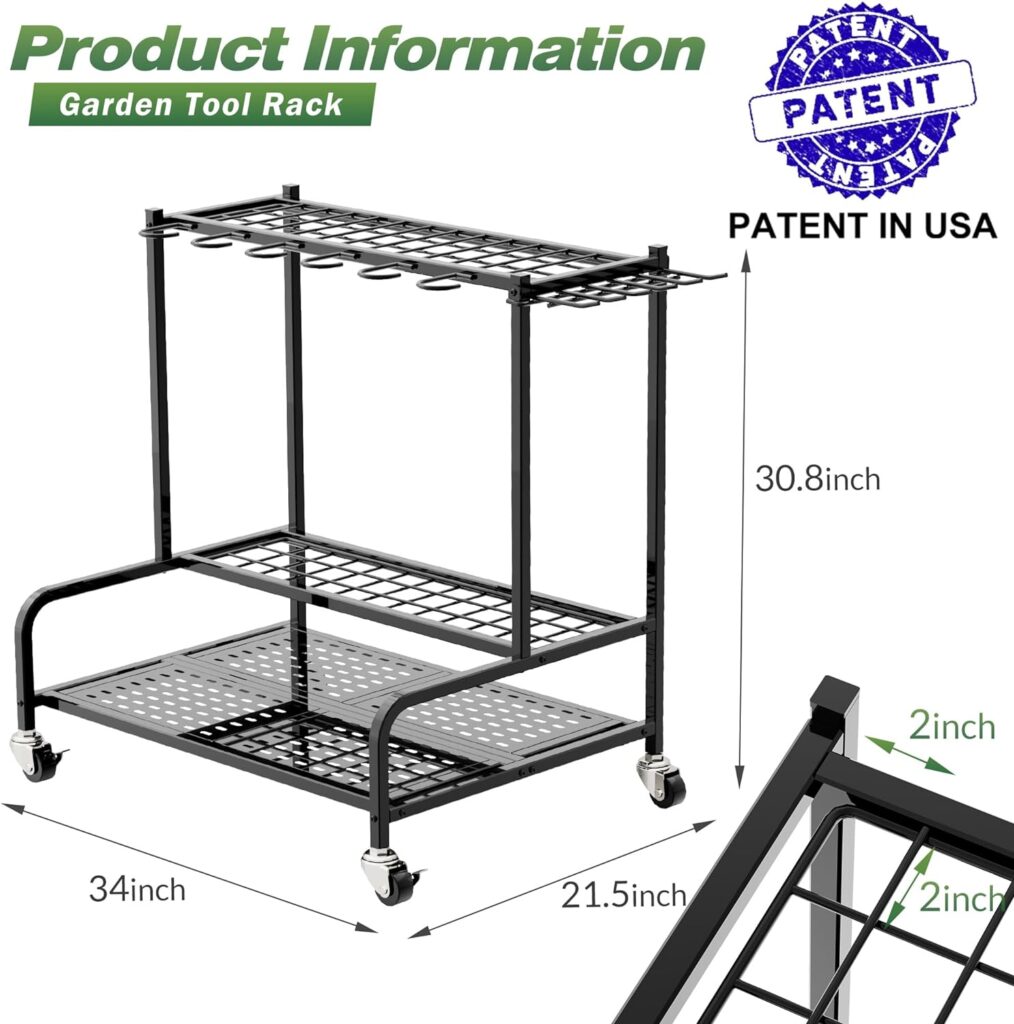 Sttoraboks Garden Tool Organizer, Yard Tool Tower Rack for Garage Organization and Storage, Up to 35 Long-Handled Tools/Rakes/Brooms, Heavy Duty Steel Garden Tool Stand for Shed, Outdoor, Home, Black