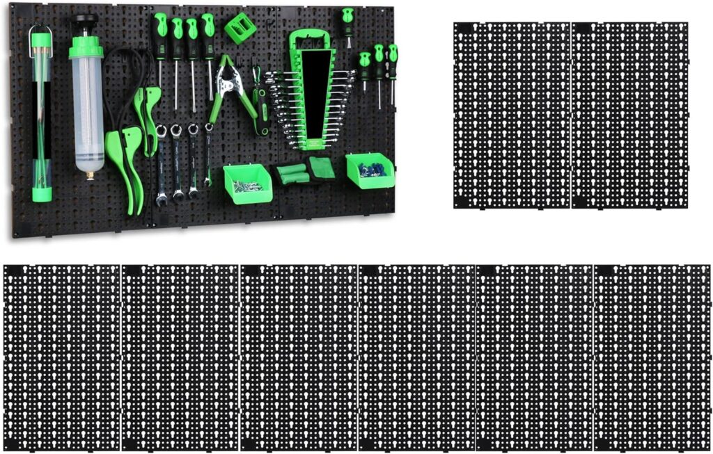 SWANLAKE 8PCS Black Plastic Pegboard Panels, 152Wide Garage Tool Pegboard