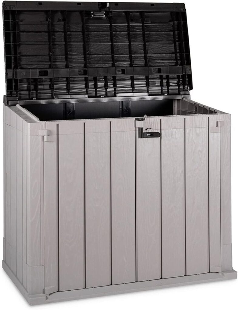 Toomax Stora Way All-Weather Outdoor XL Horizontal 7 x 3.5 Storage Shed Cabinet for Trash Can, Garden Tools,  Yard Equipment, Taupe Gray/Brown