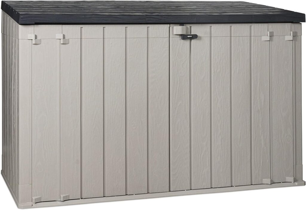 Toomax Stora Way All-Weather Outdoor XL Horizontal 7 x 3.5 Storage Shed Cabinet for Trash Can, Garden Tools,  Yard Equipment, Taupe Gray/Brown