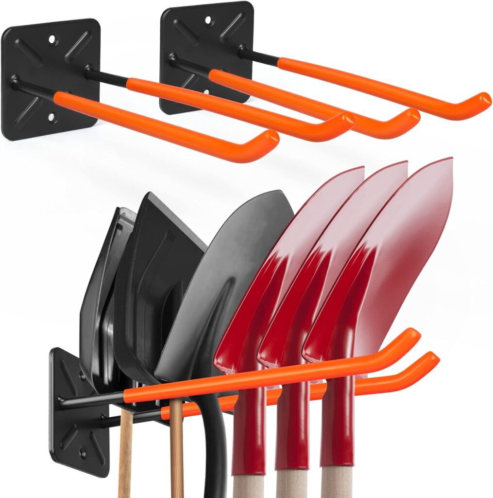 TVKB 12.6” Garage Hooks 4pcs Heavy Duty Hooks Garage Storage Hook Wall Mounted Tool Organizer Utility Hooks for Chairs, Car Tires, Ladders, Bikes, Garden Tools, with 2 Nylon Straps