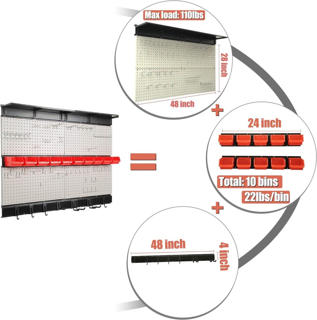 Ultrawall Pegboard Wall Organizer, 48X 36 inch for Garage Storage with Hooks, Storage Bins, Tool Panel Organizer