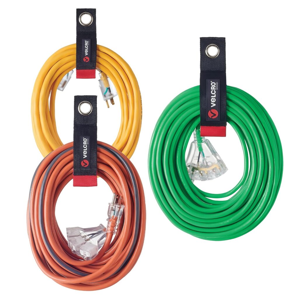 VELCRO Brand Easy Hang Extension Cord Holder Organizer Variety Pack | Holds 60-100lbs, Heavy Duty Straps Fit Easily on Hooks or Nails | Perfect for Garage Organization | 3-pk 10,14 and 18, Black