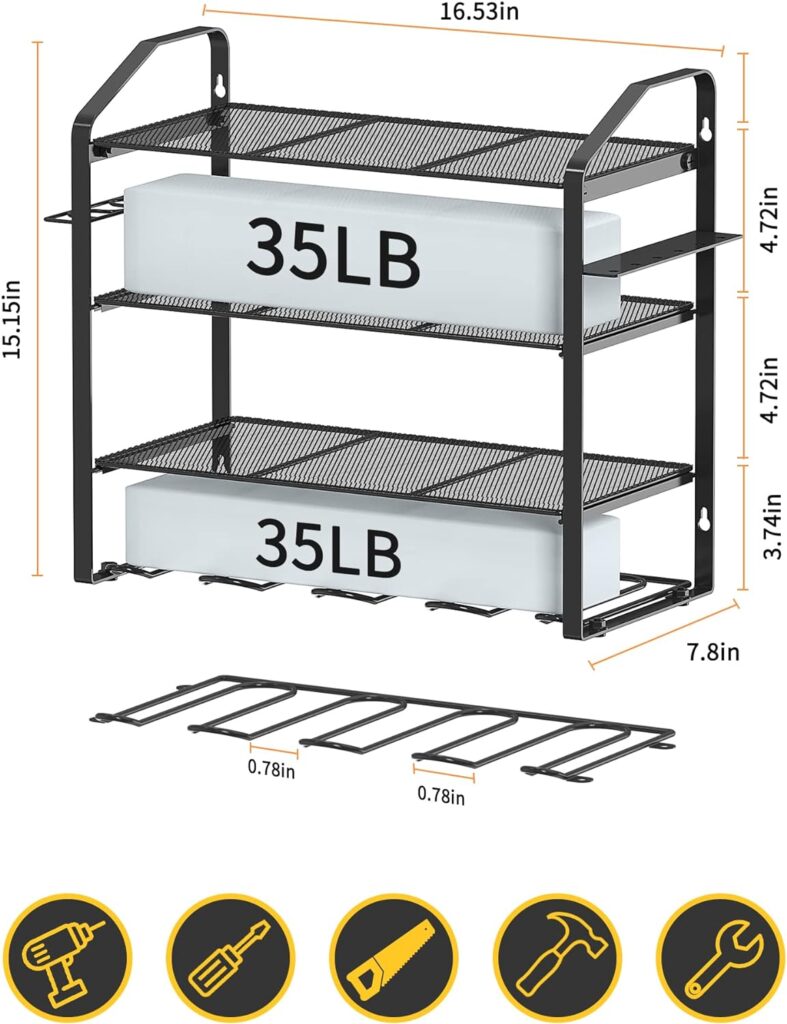 Venkuber Power Tool Organizer, Drill Holder Wall Mount, Garage Tool Organizers and Storage Heavy Duty Tool Shelf Rack