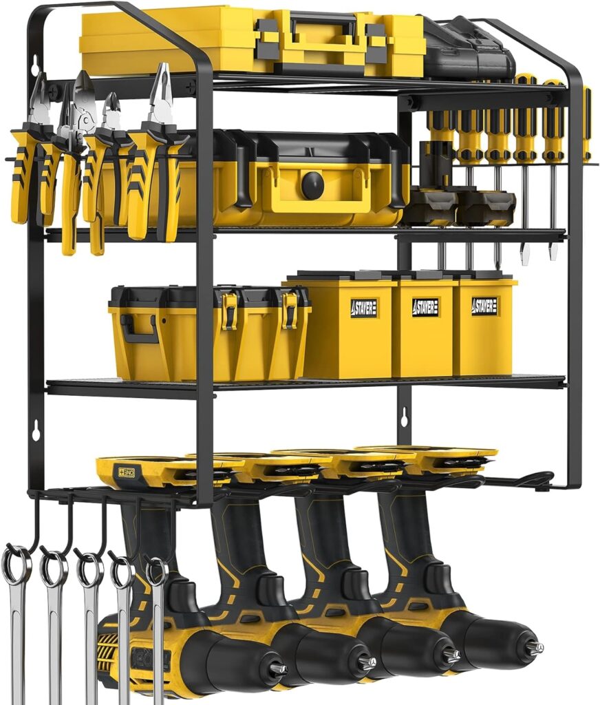 Venkuber Power Tool Organizer, Drill Holder Wall Mount, Garage Tool Organizers and Storage Heavy Duty Tool Shelf Rack