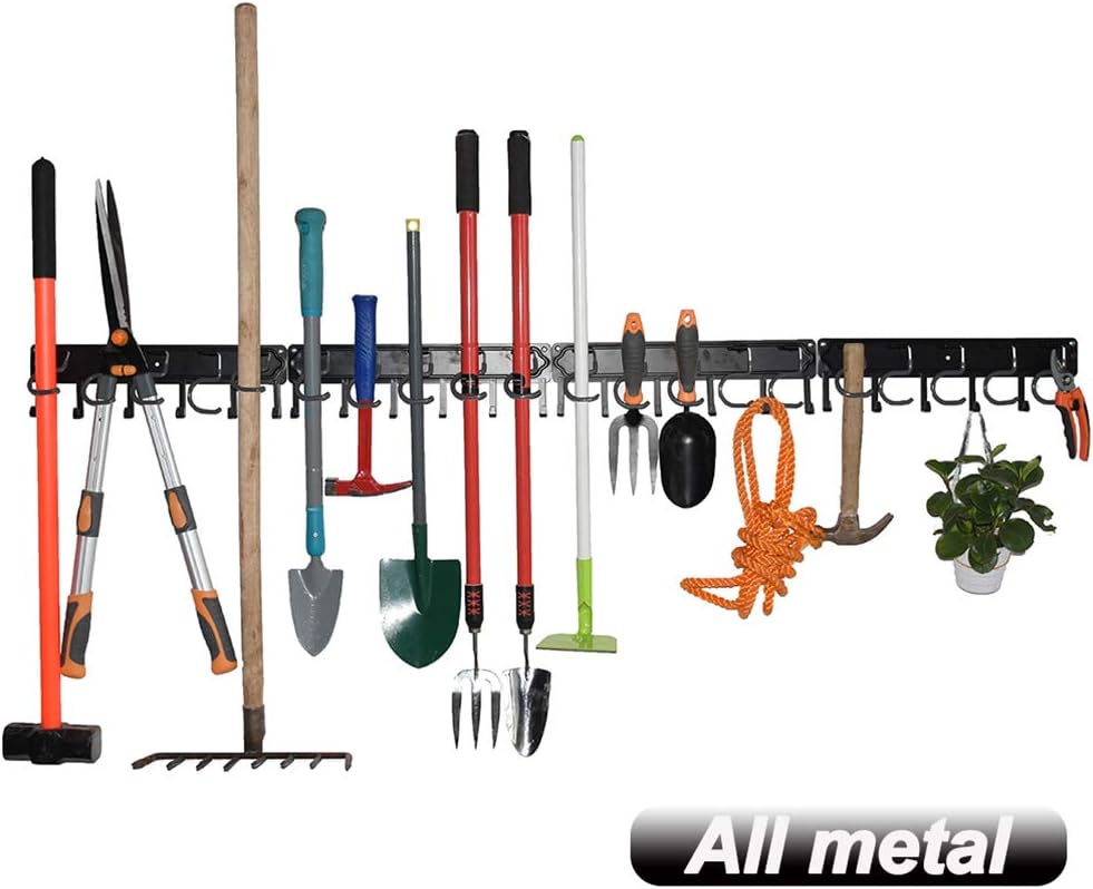 YueTong 68 All Metal Garden Tool Organizer,Adjustable Garage Wall Organizers and Storage,Heavy Duty Wall Mount Holder with Hooks for Broom,Rake,Mop,Shovel(4 Pack)