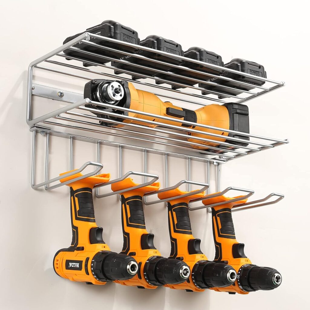 YueTong Power Tool Organizer for Tool Storage,Drill Holer Wall Mount,Storage Rack for Garage Organization, Wall Organizer with Shelf,Heavy Duty for Lifetime Use(2 Pack Black)