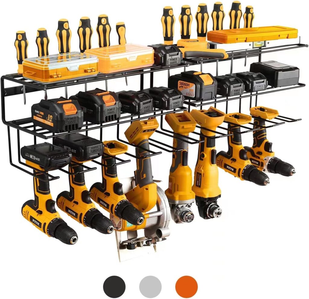 YueTong Power Tool Organizer for Tool Storage,Drill Holer Wall Mount,Storage Rack for Garage Organization, Wall Organizer with Shelf,Heavy Duty for Lifetime Use(2 Pack Black)