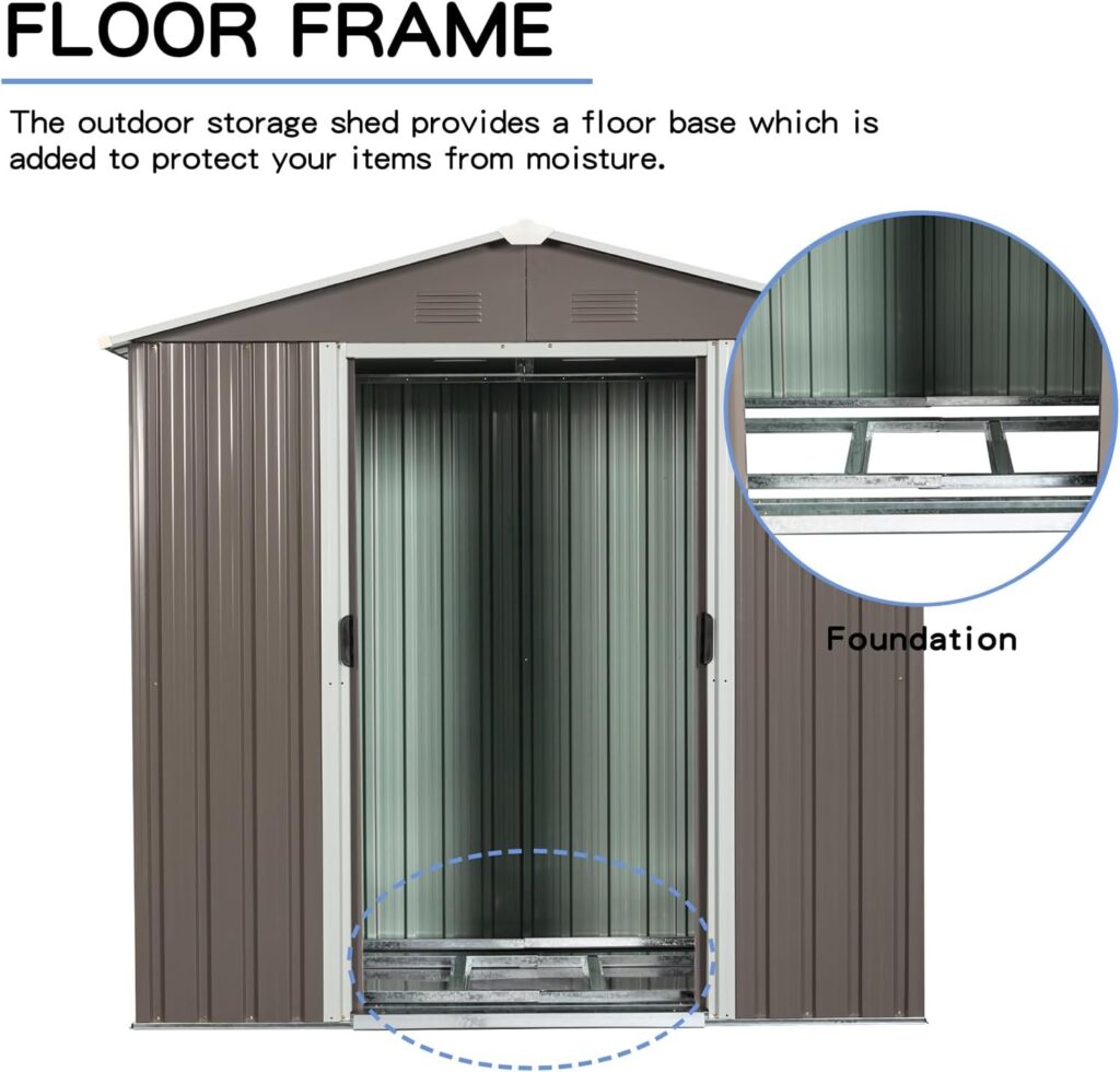 ZLLQUWR 8 x 4 FT Storage Shed Outdoor Storage Sheds with Metal Floor Base Window Lockable Sliding Doors Triangular Roof Air Vents Garden Tool Storage Sheds for Outdoor Patio Gray