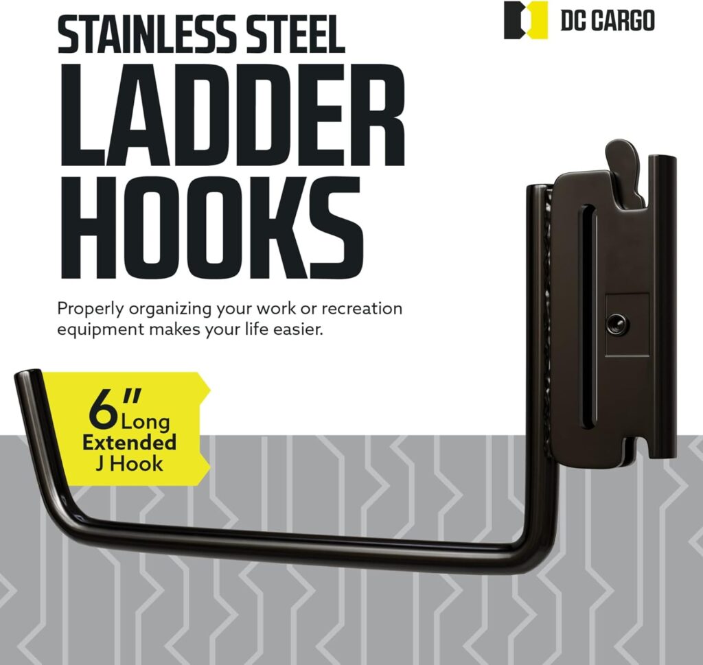 DC Cargo - Extended Flat J Hook E Track Ladder Hooks (10 Pack) - Shed, Garage Wall Hanger E Track Accessories - Storage Hangers for Ladders, Large Tools  Equipment - Heavy Duty Organize Holder Mount