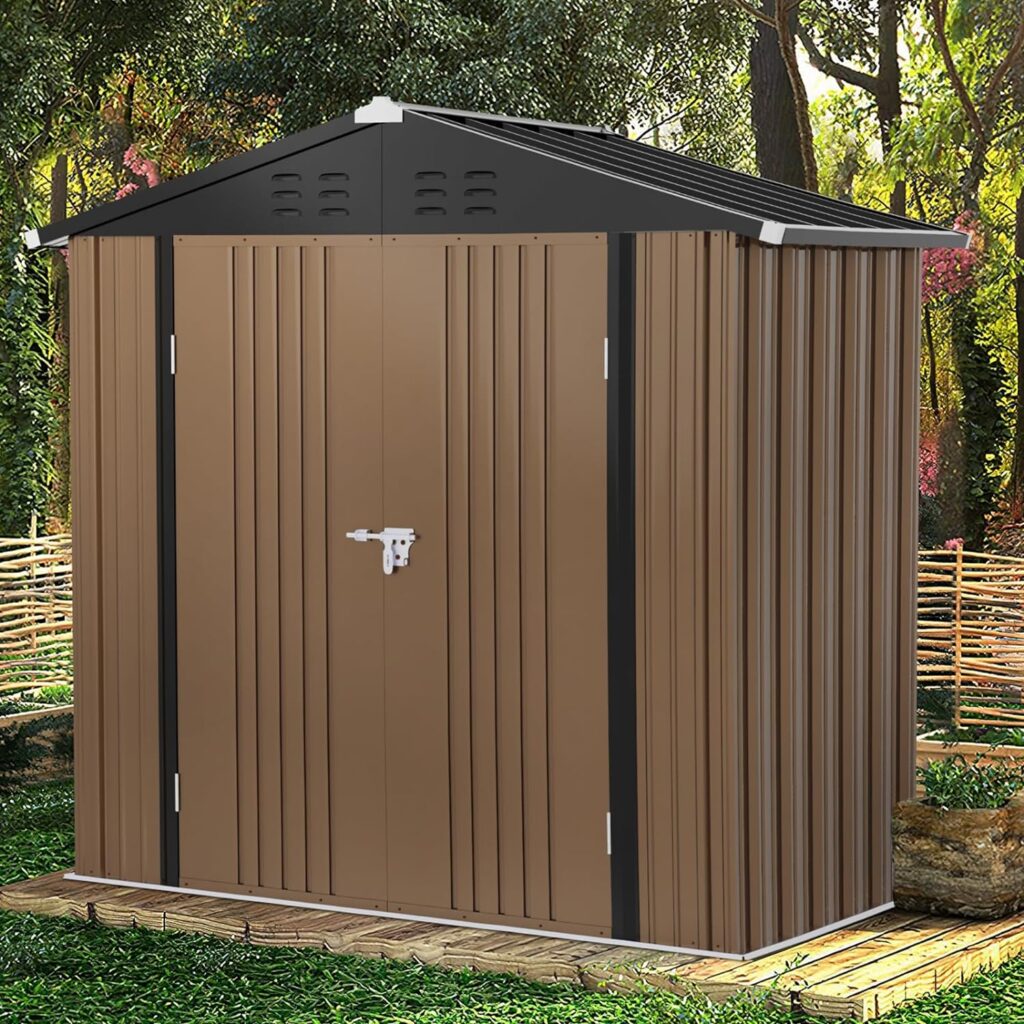 TAVATA Outdoor Storage Shed with Floor, 6x4 FT Utility Tool Shed Storage House with Lockable Door, Steel Anti-Corrosion Garden Shed Outdoor Metal Shed for Garden Backyard Patio Lawn（with Floor）