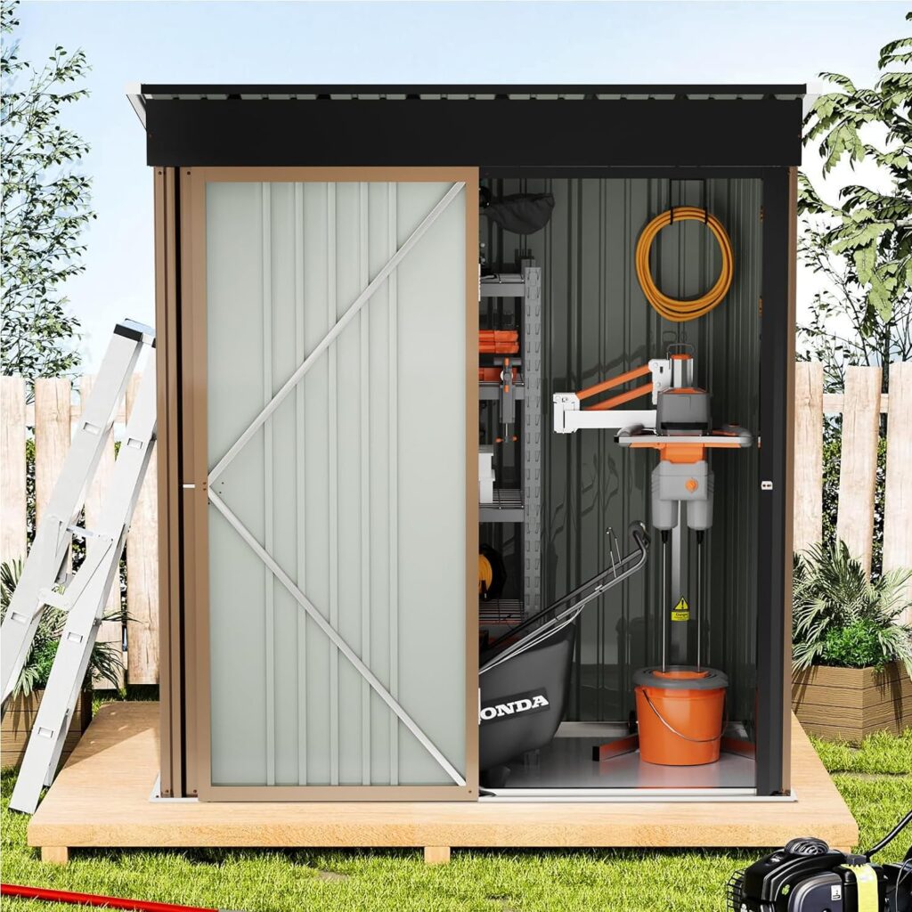 TAVATA Outdoor Storage Shed with Floor, 6x4 FT Utility Tool Shed Storage House with Lockable Door, Steel Anti-Corrosion Garden Shed Outdoor Metal Shed for Garden Backyard Patio Lawn（with Floor）