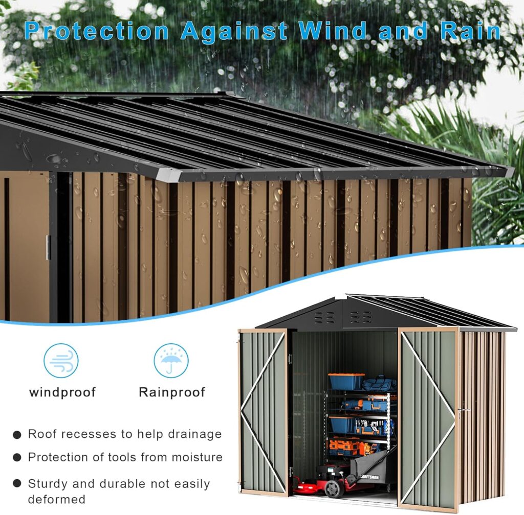 TAVATA Outdoor Storage Shed with Floor, 6x4 FT Utility Tool Shed Storage House with Lockable Door, Steel Anti-Corrosion Garden Shed Outdoor Metal Shed for Garden Backyard Patio Lawn（with Floor）