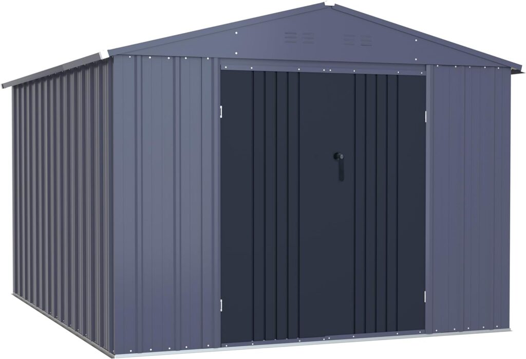 VEIKOU 8x12FT Outdoor Storage Shed with Thickened Galvanized Steel, Metal Garden Sheds  Outdoor Storage with Double Lockable Doors Utility Tool Storage Shed for Backyard Lawn Movers, Grey